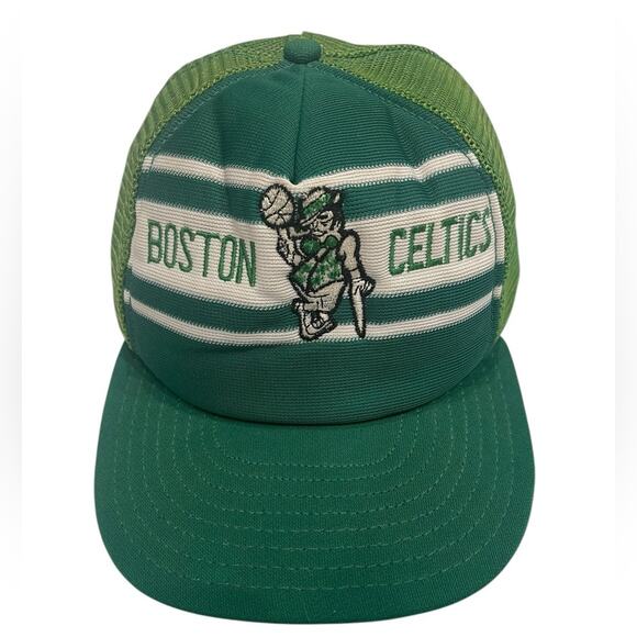 Vintage 80s Boston Celtics Sports Unlimited 3 Stripe Hat Mesh Snapback NBA